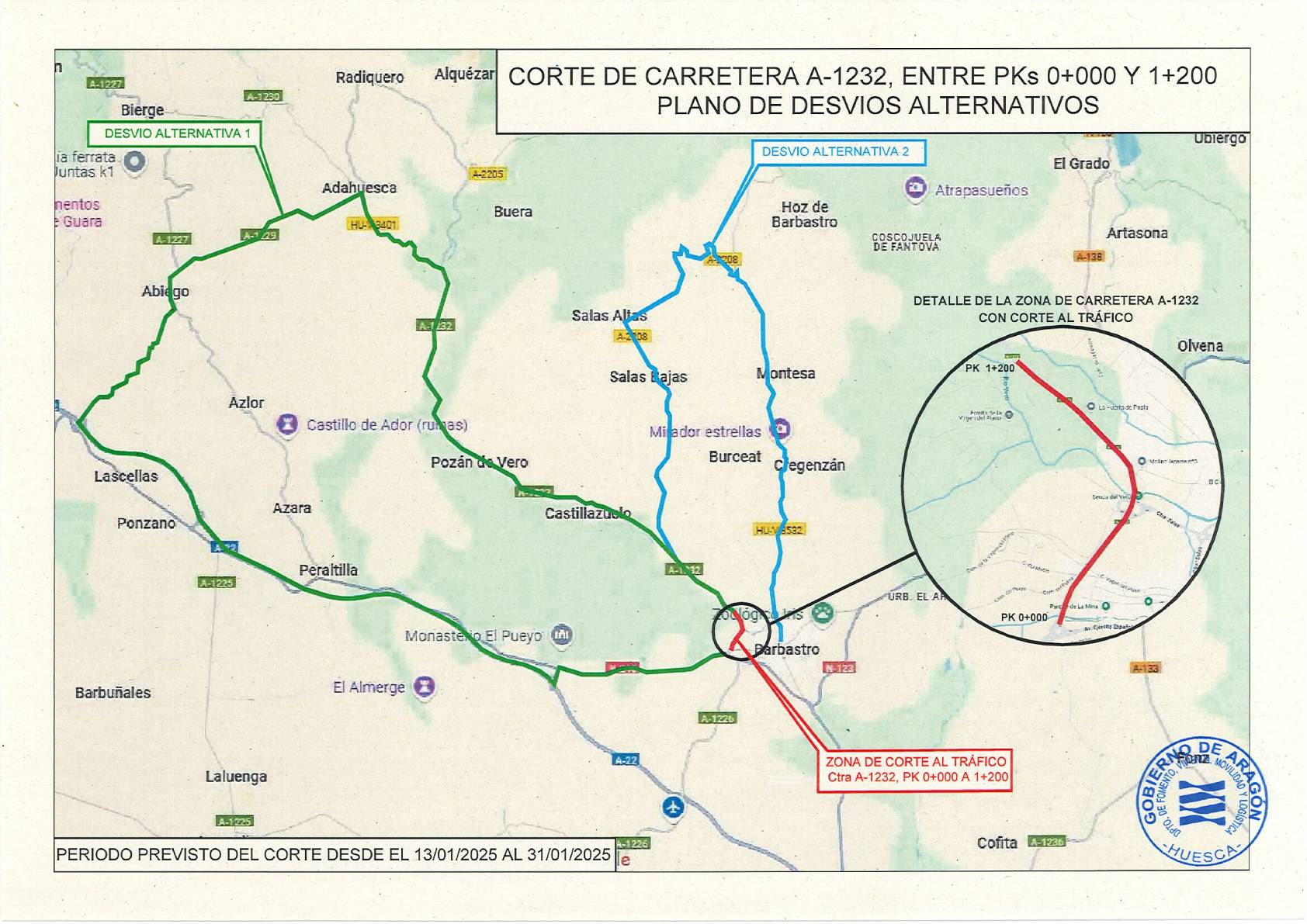 Plano desvíos carretera A-1232